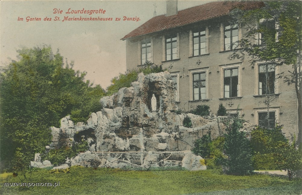Gdańsk Grota NMP z Lourdes w ogrodzie szpitala NMP, Danzig Die Lourdesgrotte des ST. Marienkrankenhausess zu Danzig 