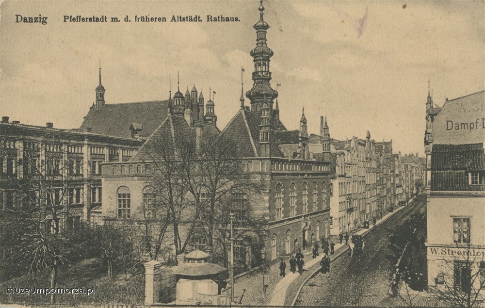 Gdańsk ul. Korzenna z Ratuszem Staromiejskim, Danzig Pfefferstadt mit Altstädt Rathaus