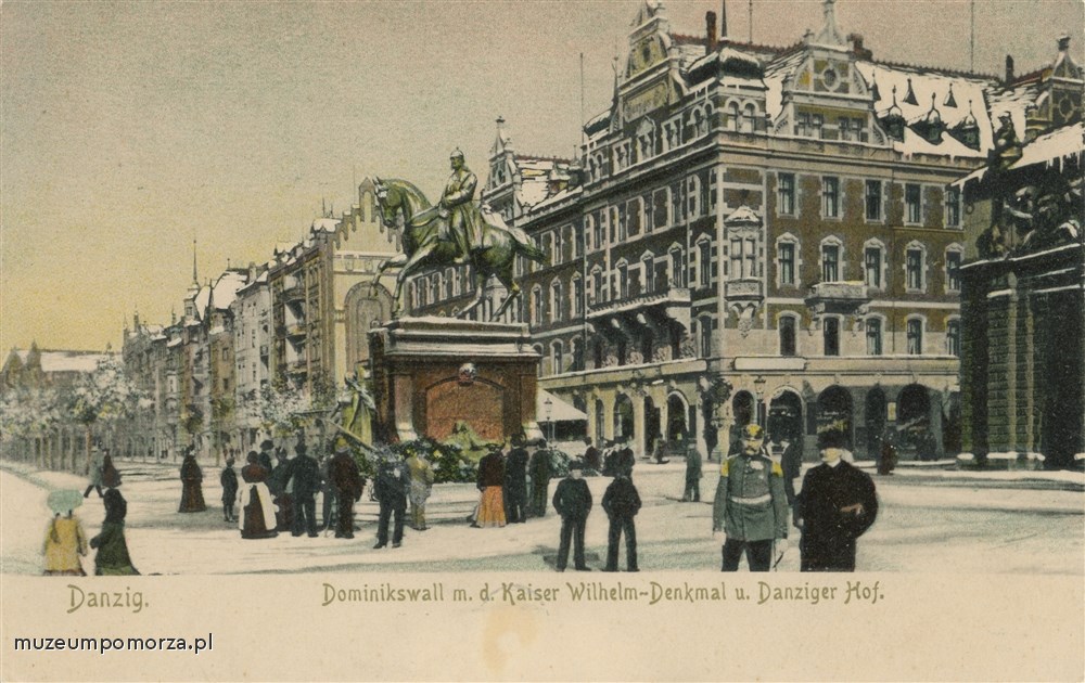 Gdańsk, Wały Jagiellońskie z pomnikiem cesarza Wilhelma I i hotelem Danziger Hof, Danzig Dominikswall u. Kaiser Wilhelm - Denkmal u. Danziger Hof