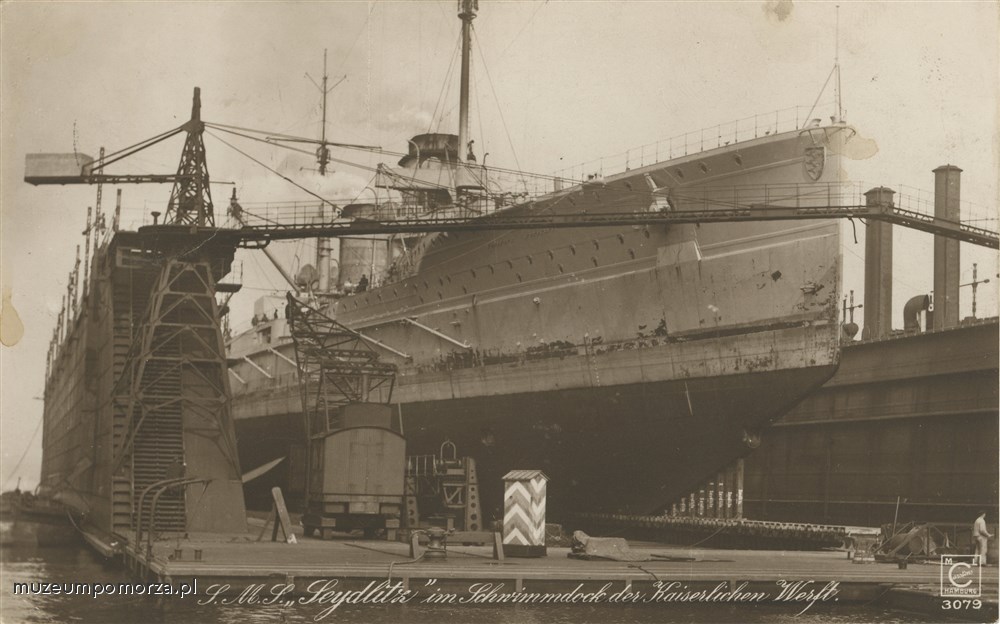 Gdańsk, SMS Seydlitz w doku Stoczni Cesarskiej.