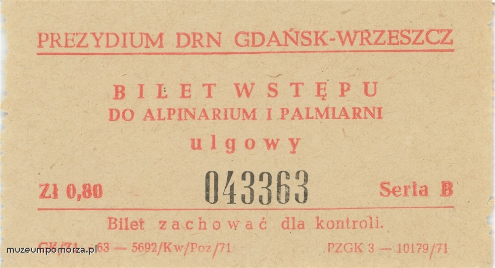 Gdańsk, Bilet wstępu do Alpinarium i Palmiarni