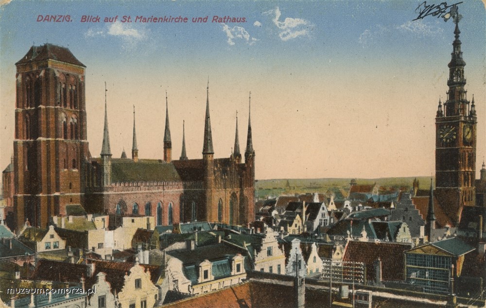 Gdańsk, Widok na Kościół Mariacki i Ratusz Głównego Miasta