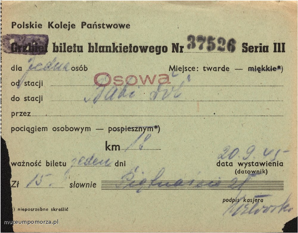 Osowa-Babi Dół, bilet kolejowy