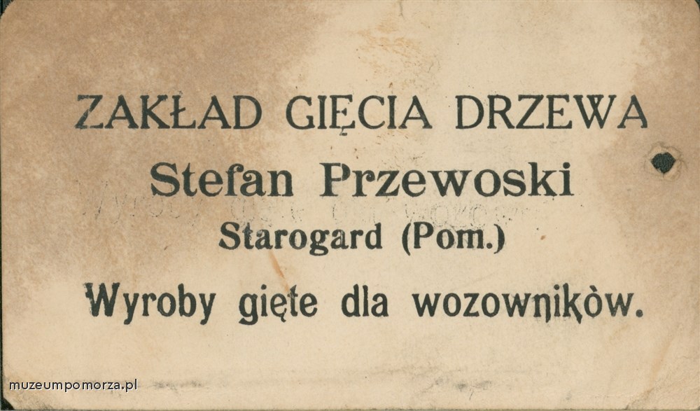 Starogard- reklama Zakładów Gięcia Drzewa Stefana Przewoskiego.
