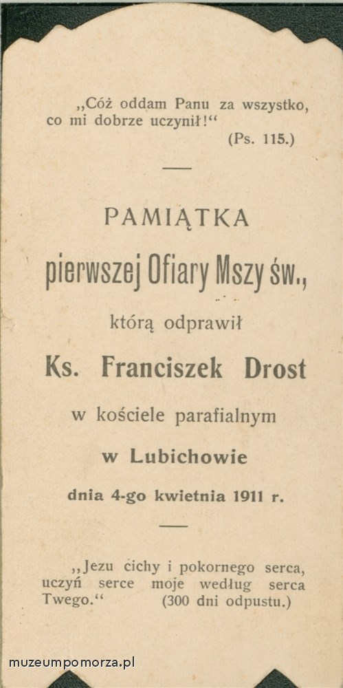 Lubichowo Pamiątka prymicji