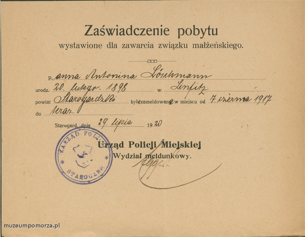 Starogard Zaświadczenie pobytu